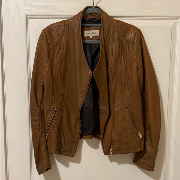 Calvin Klein -  Leather Jacket - in Camel Tan/Brown - Size M - Picture 1 of 7